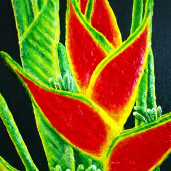 Painting titled "Red Heliconia Flower" by Floris Betrouw, Original Artwork, Acrylic