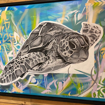 Painting titled "HOPE TORTUE" by Florkey, Original Artwork, Spray paint