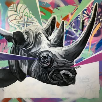 Pittura intitolato "Hope Rhino" da Florkey, Opera d'arte originale, Spray