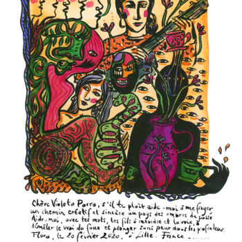 Dessin intitulée "Ex-voto à Violeta P…" par Flora Beillouin, Œuvre d'art originale, Encre