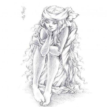 Zeichnungen mit dem Titel "Jeune fille" von Flo Thengi, Original-Kunstwerk