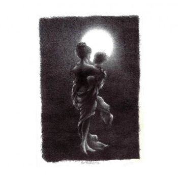 Tekening getiteld "Acontre Lune" door Flo Thengi, Origineel Kunstwerk