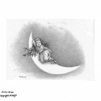 Zeichnungen mit dem Titel "Petite lune" von Flo Thengi, Original-Kunstwerk