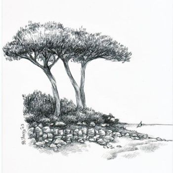 Dessin intitulée "Les 3 arbtres au bo…" par Flo Thengi, Œuvre d'art originale