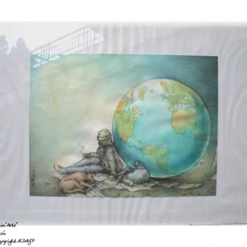 Dessin intitulée "A contre terre" par Flo Thengi, Œuvre d'art originale