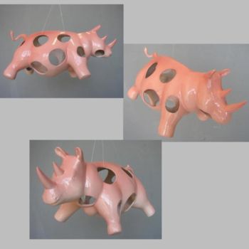 Sculpture titled "Rhino Bulle II" by Sculi / Fluxli, Original Artwork, Plastic