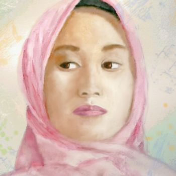 Digital Arts titled "Pink Hijab" by Fm Looby, Original Artwork, Digital Painting