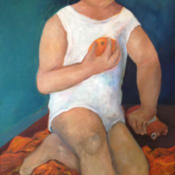 Painting titled "enfant en barboteus…" by Franck Tirel, Original Artwork, Oil