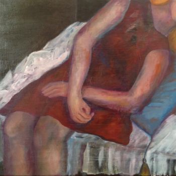 Картина под названием "Jeune fille assoupie" - Franck Tirel, Подлинное произведение искусства, Масло