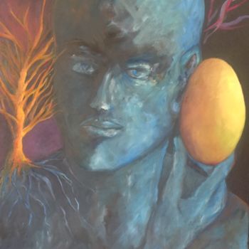 Peinture intitulée "L 'homme bleu" par Franck Tirel, Œuvre d'art originale, Huile