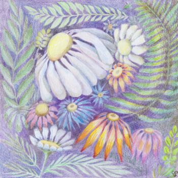 Рисунок под названием ""Evening flowerbed"" - Farida Ritorno, Подлинное произведение искусства, Цветные карандаши