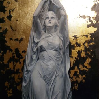 Painting titled "Undine" by Folia Menthae, Original Artwork, Oil Mounted on Wood Stretcher frame