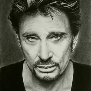 Drawing titled "Johnny Hallyday" by Fam, Original Artwork, Charcoal