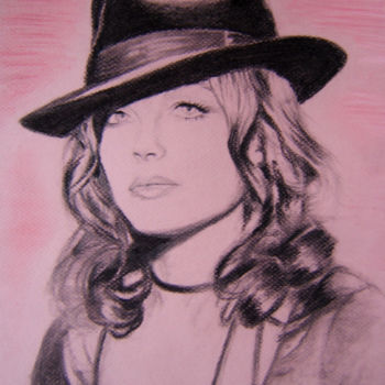 Drawing titled "Romy Schneider" by Fam, Original Artwork, Charcoal