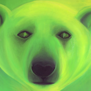 Картина под названием "L'ours vert" - Régine Folligné, Подлинное произведение искусства, Масло