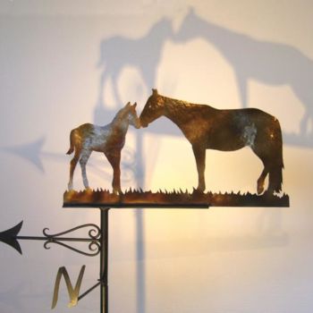 Sculpture intitulée "jument et son poula…" par Grégory Amelynck, Œuvre d'art originale, Métaux