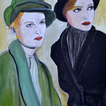 Schilderij getiteld "Amber et Nadja" door Vareille Sorbac, Origineel Kunstwerk, Olie Gemonteerd op Frame voor houten brancard