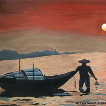Peinture intitulée "Лодочник / The Boat…" par Svetlana Popova, Œuvre d'art originale