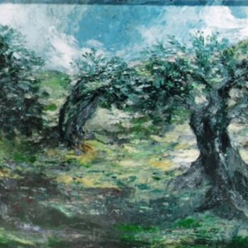 Malerei mit dem Titel "Olive grove" von Bernhard Lüttmer, Original-Kunstwerk, Öl