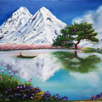 Картина под названием "Горное озеро" - Елена Малахова, Подлинное произведение искусства, Масло