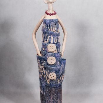 Sculpture titled "kobieta z czerwonym…" by Jan Chmielowiec, Original Artwork, Ceramics