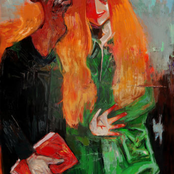 Painting titled "Le cahier rouge" by Fouad Yahiaoui, Original Artwork, Digital Painting Mounted on Wood Stretcher frame