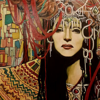Painting titled "Madame" by Fouad Yahiaoui, Original Artwork, Oil Mounted on Wood Stretcher frame