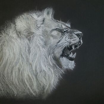 Drawing titled "Rugissement du Lion" by Foucade Cedric, Original Artwork, Charcoal