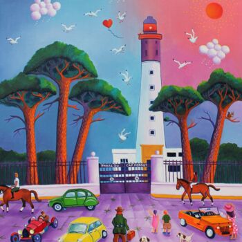Painting titled "Rendez-vous au phare" by Fouschy, Original Artwork, Oil