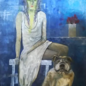 Painting titled "chien de compagnie" by Patrice Foussat, Original Artwork, Oil
