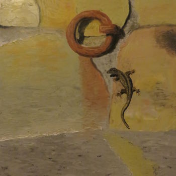 Pintura titulada "le lézard sur le mur" por Frederic Pastor, Obra de arte original, Oleo