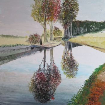 Painting titled "canal de l'OURCQ en…" by Frederic Pastor, Original Artwork, Oil