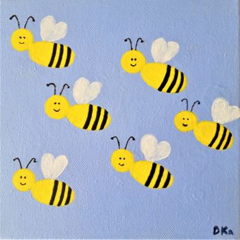 Painting titled "Les abeilles jaunes" by Katarzyna Wendzonka, Original Artwork, Acrylic