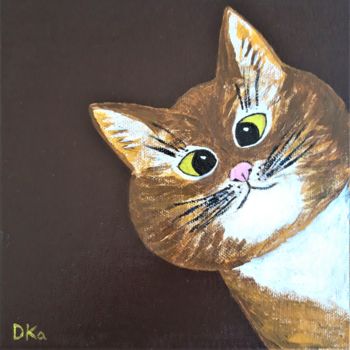 Painting titled "Un chat curieux" by Katarzyna Wendzonka, Original Artwork, Acrylic