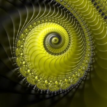 제목이 "Spiral 2 Yellow"인 디지털 아트 Fractal Art By Nitisara로, 원작, 2D 디지털 작업