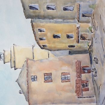 Painting titled "Place du village de…" by Ghislaine Fraisse, Original Artwork