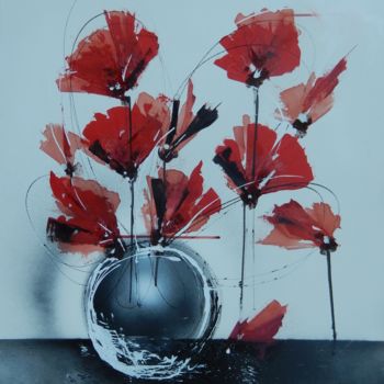 Painting titled "Coquelicots à la mo…" by Frall, Original Artwork, Acrylic