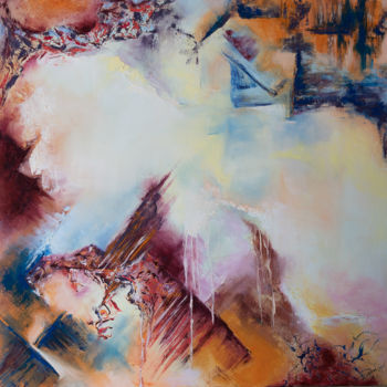 Painting titled "Au coeur du temps" by Françoise Dugourd-Caput, Original Artwork, Oil Mounted on Wood Stretcher frame