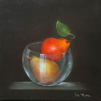 Peinture intitulée "deux poires dans un…" par France Mondello, Œuvre d'art originale, Huile