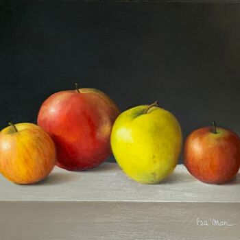 Peinture intitulée "Quatre Pommes" par France Mondello, Œuvre d'art originale, Huile