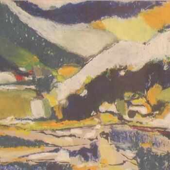 Pintura intitulada "montagne l'hiver" por France Turbang, Obras de arte originais, Óleo