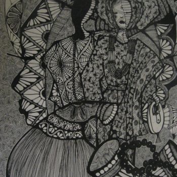 Painting titled "Two as one" by Frances Okala, Original Artwork, Ink