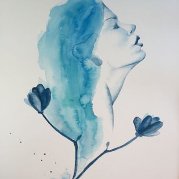 Desenho intitulada "Viso e magnolia" por Francesca Aimone Mariota, Obras de arte originais, Aquarela