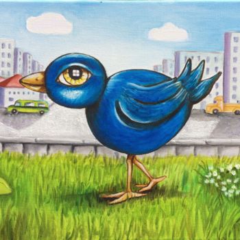 Malerei mit dem Titel "L'oiseau bleu en vi…" von Francesca Bravo, Original-Kunstwerk, Öl
