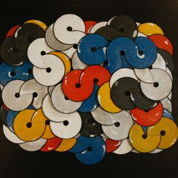 Painting titled "Rough bubbles" by Francesca Scesa, Original Artwork, Enamel Mounted on Wood Panel
