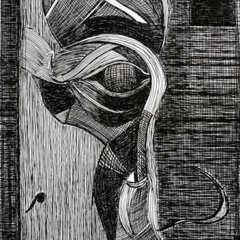 Zeichnungen mit dem Titel "L'occhio del ramarro" von Francesco Cagnato, Original-Kunstwerk, Tinte