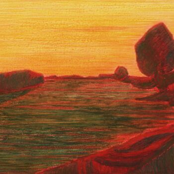 제목이 "Rossofiume-Red river"인 그림 Francesco Cagnato로, 원작, 파스텔
