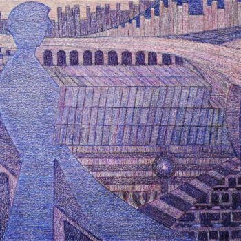 Zeichnungen mit dem Titel "Il pendolare-The co…" von Francesco Cagnato, Original-Kunstwerk, Pastell