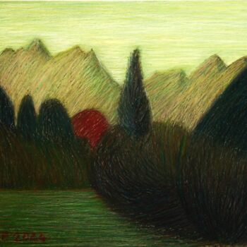 Disegno intitolato "Monti e cespuglio r…" da Francesco Cagnato, Opera d'arte originale, Pastello