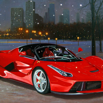 Painting titled "Ferrari La Ferrari…" by Francesco Capello, Original Artwork, Oil Mounted on Wood Stretcher frame